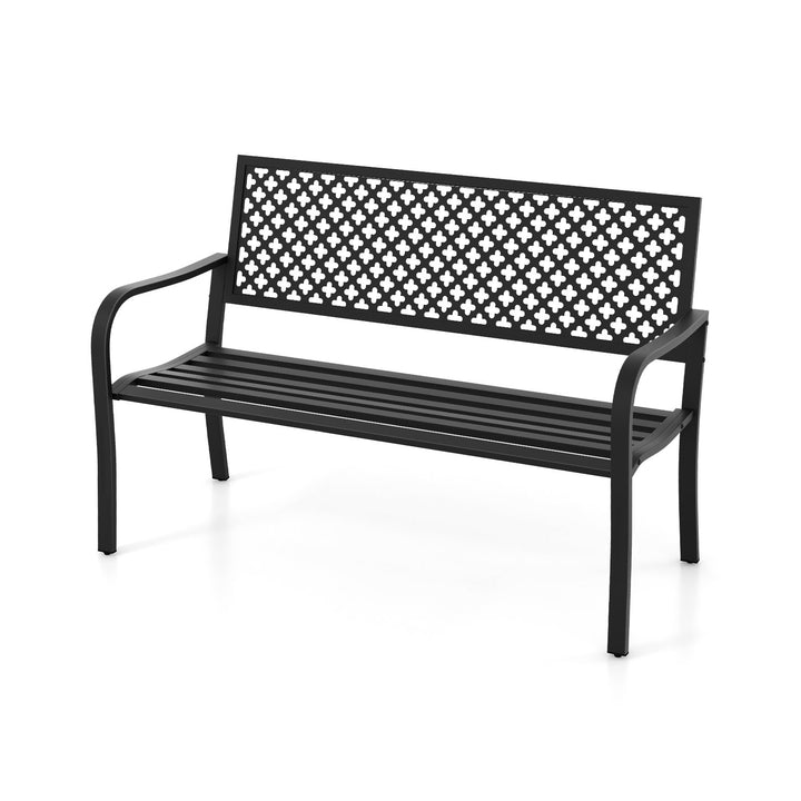 2-Person Metal Garden Bench with Slatted Seat and Backrest