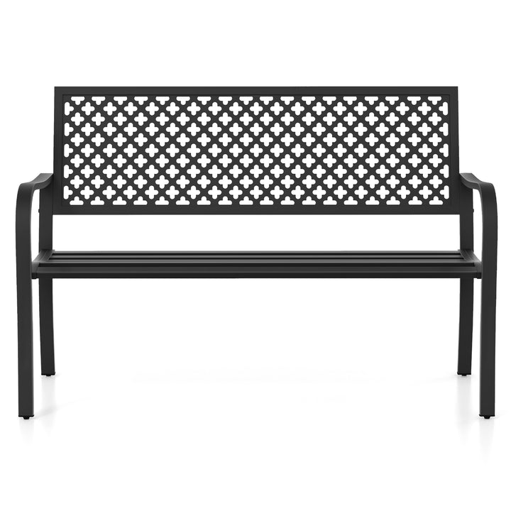 2-Person Metal Garden Bench with Slatted Seat and Backrest