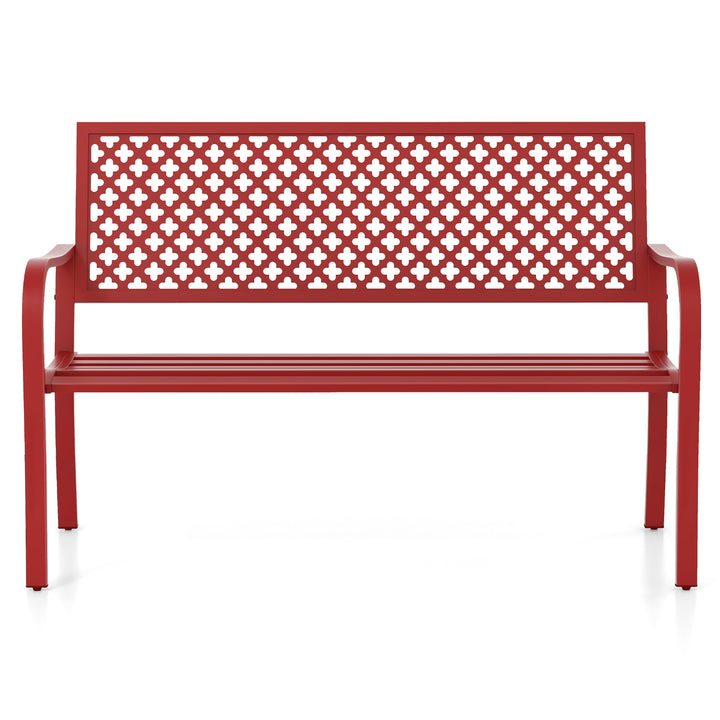 2-Person Metal Garden Bench with Slatted Seat and Backrest