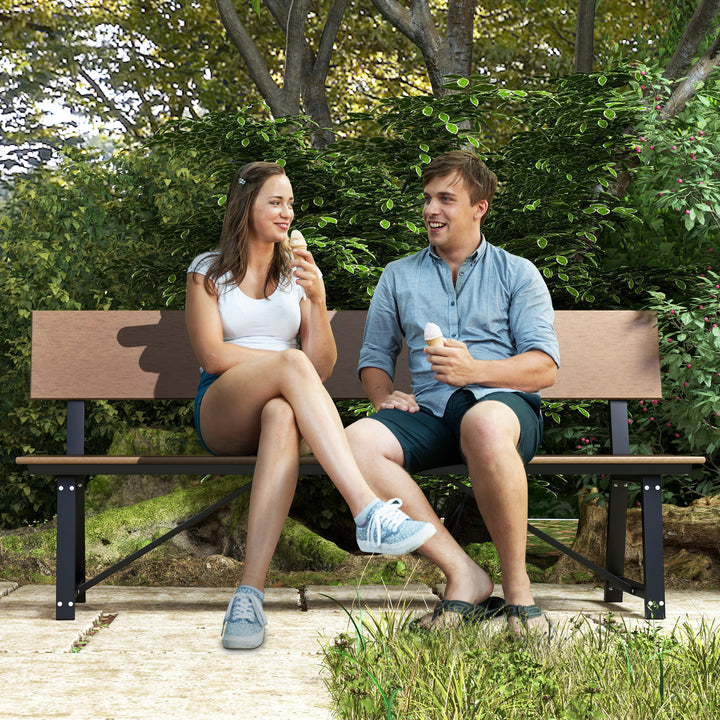 Outdoor Garden Bench with Weatherproof HDPE Backrest and Seat-Brown - TidySpaces