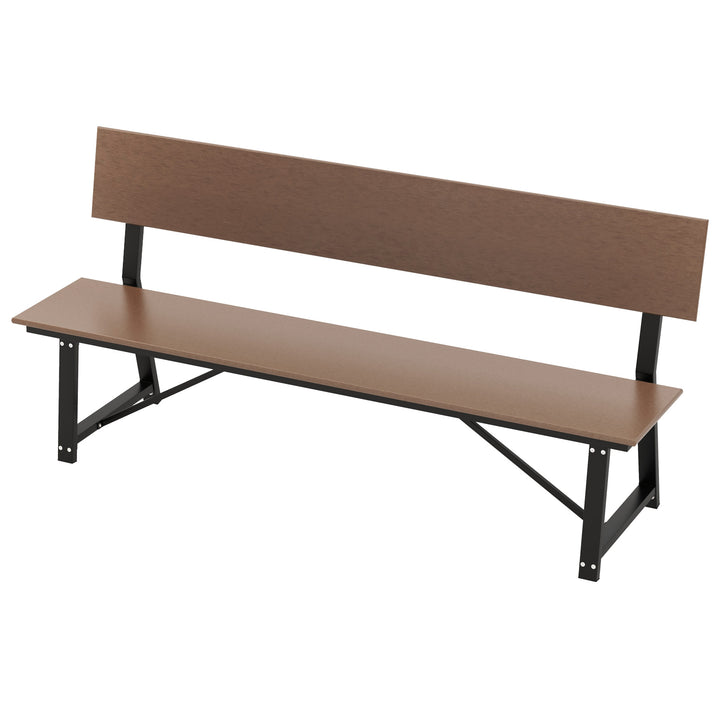 Outdoor Garden Bench with Weatherproof HDPE Backrest and Seat-Brown - TidySpaces