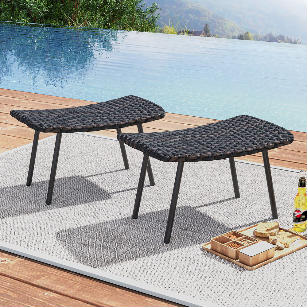 Outdoor Ottomans Set of 2 with Quick Dry Foam and Heavy Duty Metal Frame-Brown - TidySpaces