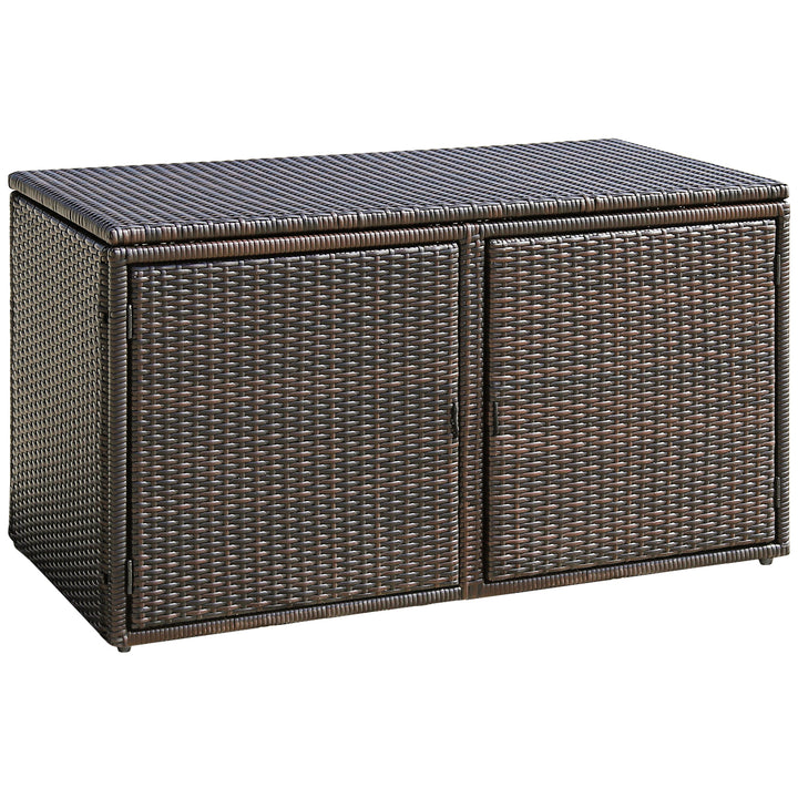 330L 2 Tier Outdoor PE Wicker Storage Box with Lid and Front Doors - TidySpaces