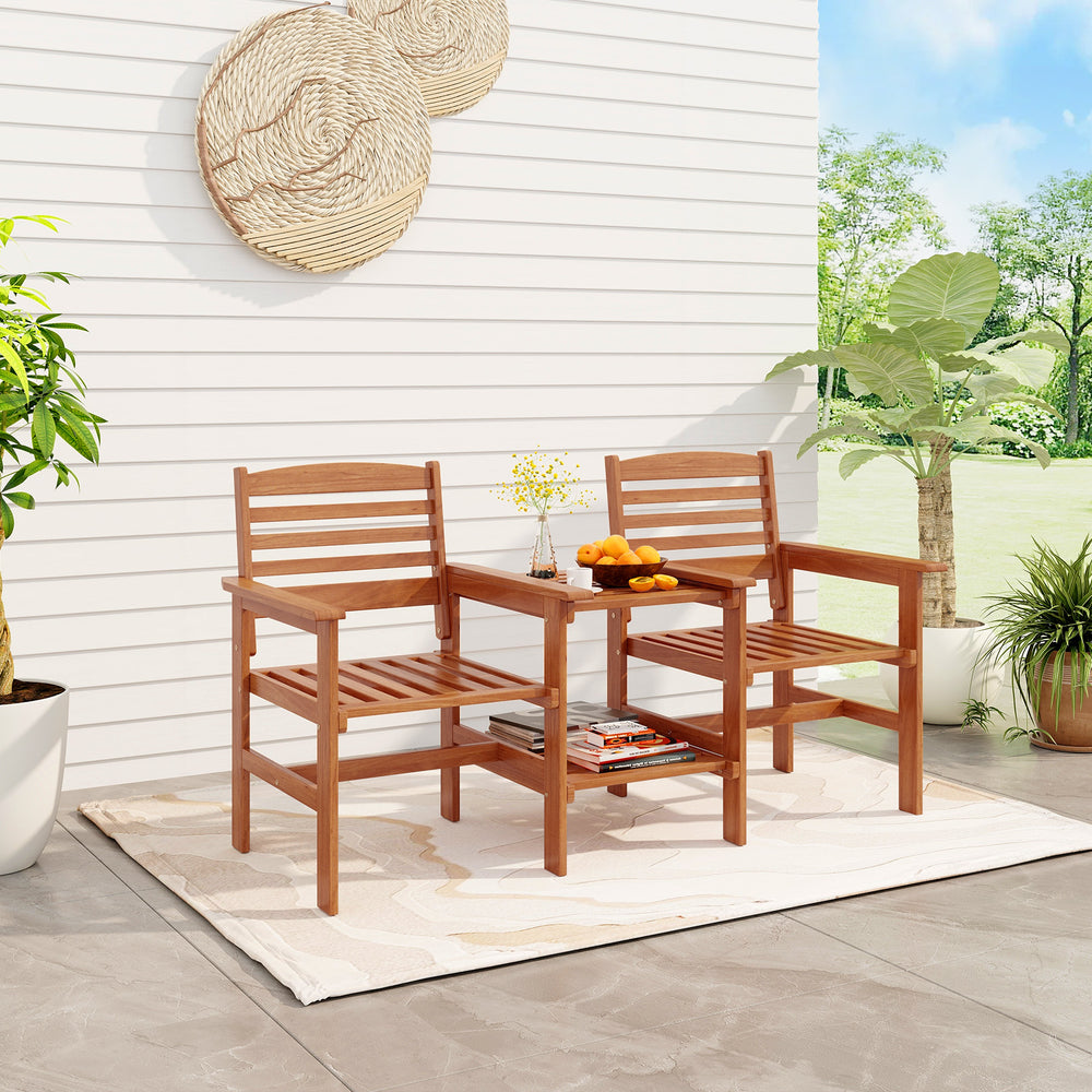 Outdoor Patio Loveseat with Coffee Table and Umbrella Hole - TidySpaces