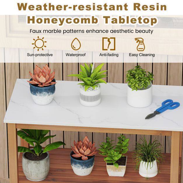 Outdoor Potting Bench with Resin Table-top and Storage Shelf