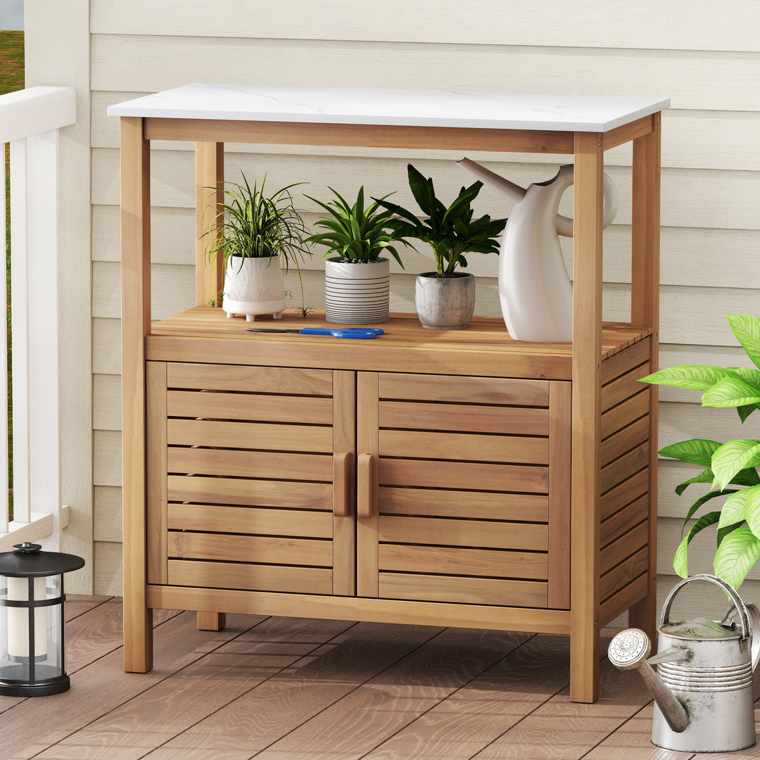 Outdoor Potting Bench with Resin Table-top and Storage Shelf