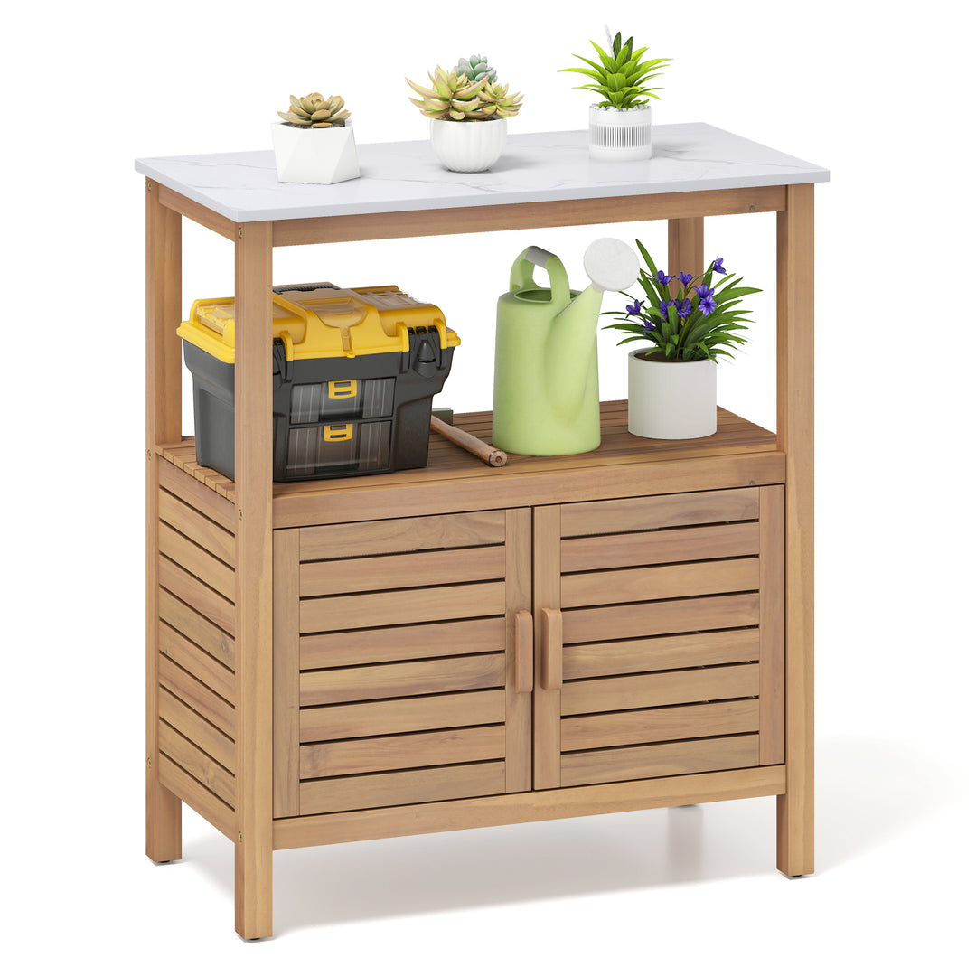 Outdoor Potting Bench with Resin Table-top and Storage Shelf
