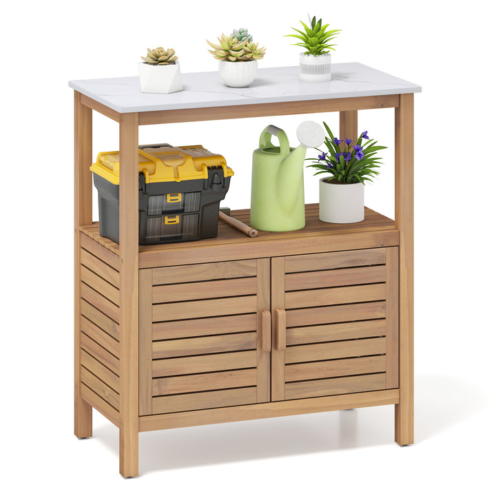 Outdoor Potting Bench with Resin Table-top and Storage Shelf