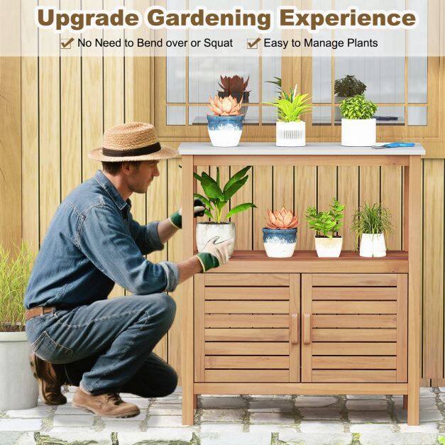 Outdoor Potting Bench with Resin Table-top and Storage Shelf
