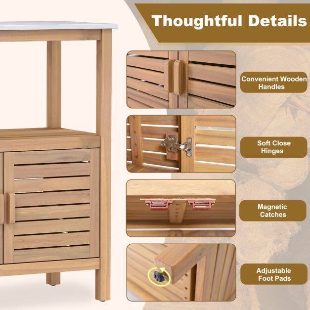 Outdoor Potting Bench with Resin Table-top and Storage Shelf