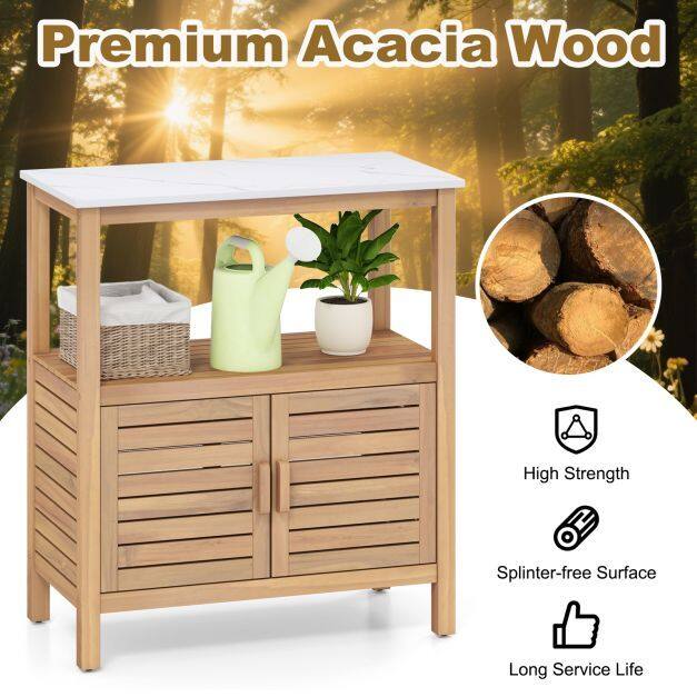 Outdoor Potting Bench with Resin Table-top and Storage Shelf
