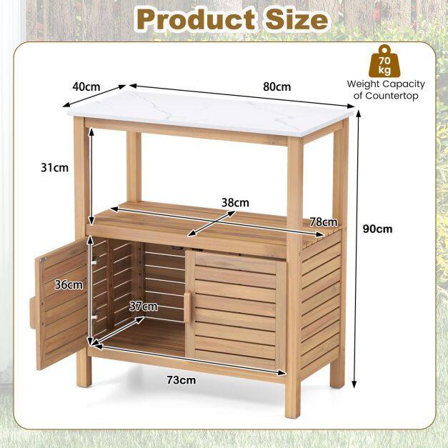Outdoor Potting Bench with Resin Table-top and Storage Shelf