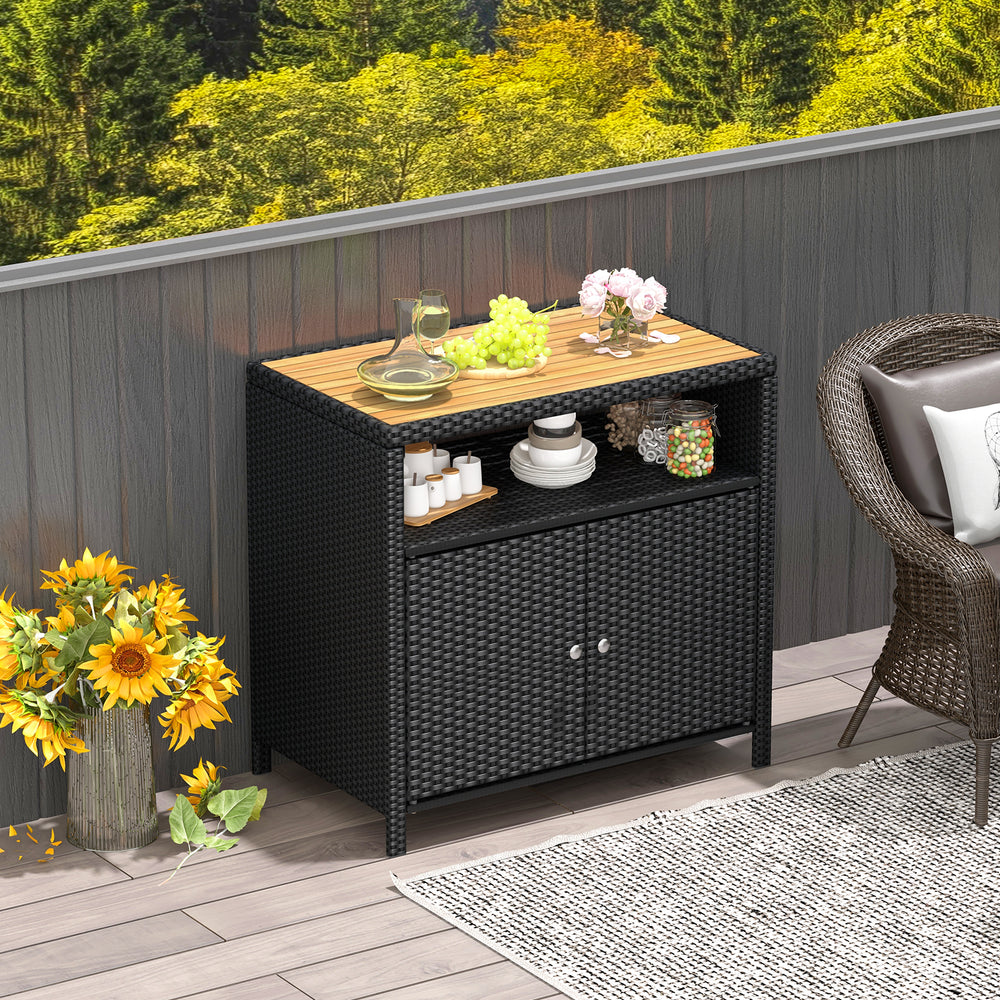 Outdoor Rattan Storage Cabinet Sideboard Buffet Cabinet - TidySpaces