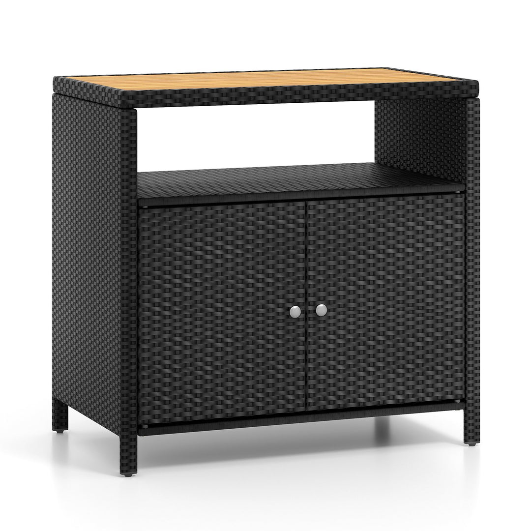 Outdoor Rattan Storage Cabinet Sideboard Buffet Cabinet Black - TidySpaces
