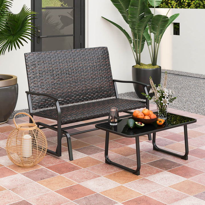 Outdoor Swing Glider Bench 2-Person Rattan Woven Glider Loveseat-Brown - TidySpaces