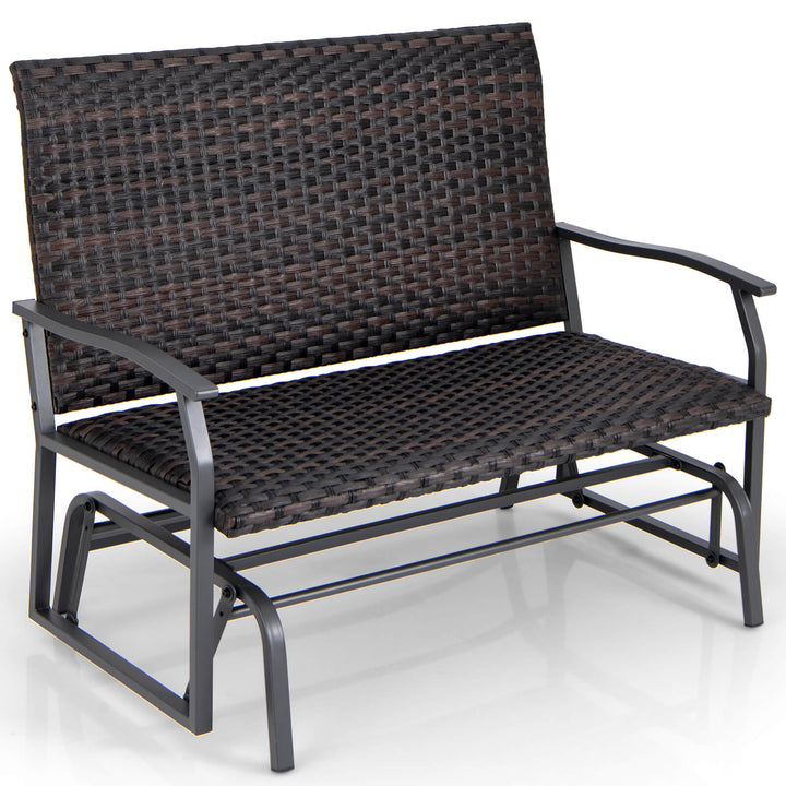 Outdoor Swing Glider Bench 2-Person Rattan Woven Glider Loveseat-Brown - TidySpaces