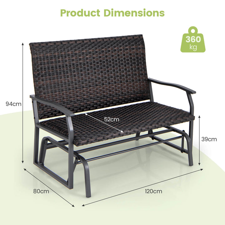 Outdoor Swing Glider Bench 2-Person Rattan Woven Glider Loveseat-Brown - TidySpaces