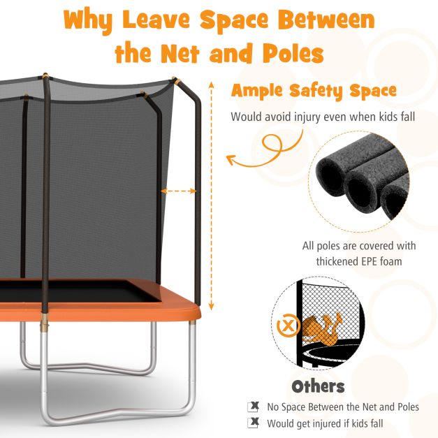 8 FT x 14 FT Rectangular Trampoline with Enclosure Net