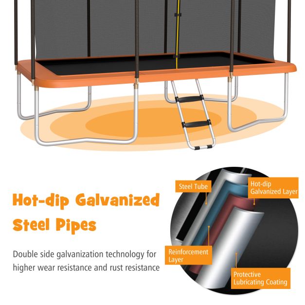 8 FT x 14 FT Rectangular Trampoline with Enclosure Net