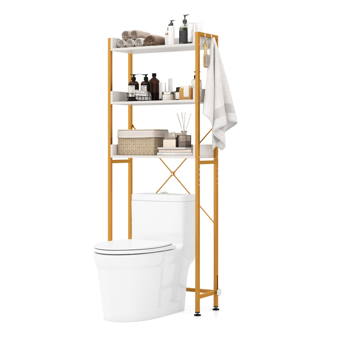 3-Tier Over The Toilet Storage Rack with 4 Hooks and Adjustable Bottom Bar