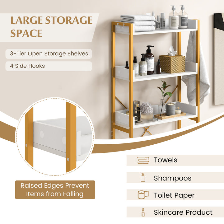 3-Tier Over The Toilet Storage Rack with 4 Hooks and Adjustable Bottom Bar