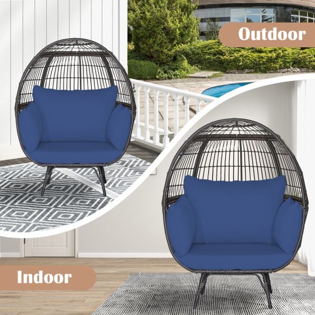 Oversized Patio Wicker Egg Lounge Chair with 4 Soft Cushions - TidySpaces