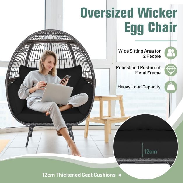 Oversized Patio Wicker Egg Lounge Chair with 4 Soft Cushions