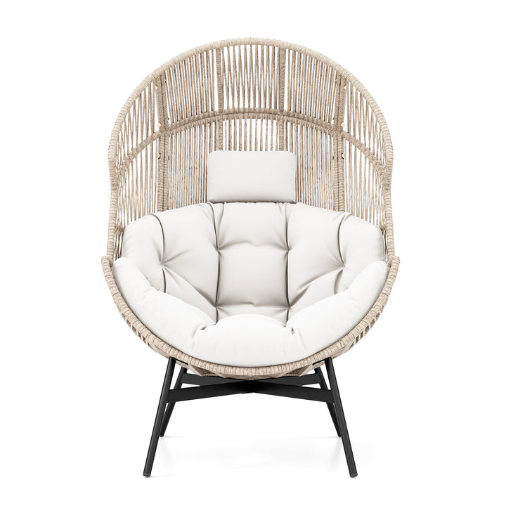 Oversized Wicker Egg Style Chair with Cushions and Headrest-White - TidySpaces