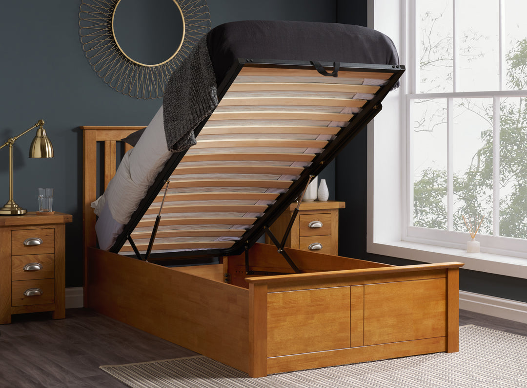 Phoenix Wooden Ottoman Bed with Ample Storage in Multiple Finishes