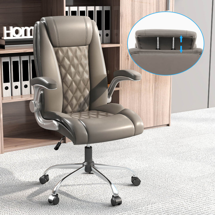 Faux Leather Office Chair Height Adjustable Executive Chair with Headrest-Grey