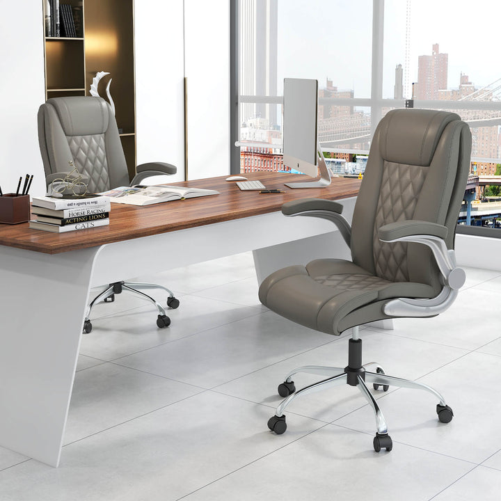 Faux Leather Office Chair Height Adjustable Executive Chair with Headrest-Grey