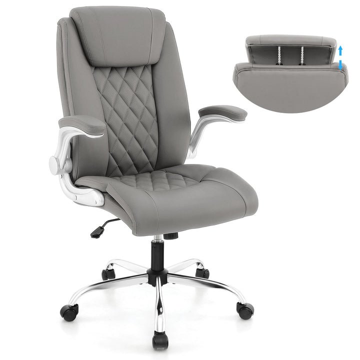 Faux Leather Office Chair Height Adjustable Executive Chair with Headrest-Grey