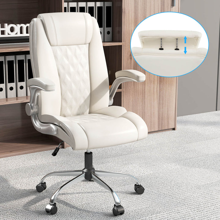 Faux Leather Office Chair Height Adjustable Executive Chair with Headrest-Beige