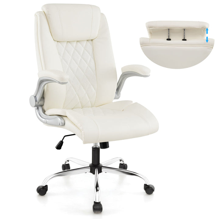 Faux Leather Office Chair Height Adjustable Executive Chair with Headrest-Beige