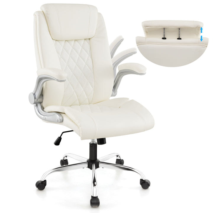 Faux Leather Office Chair Height Adjustable Executive Chair with Headrest-Beige