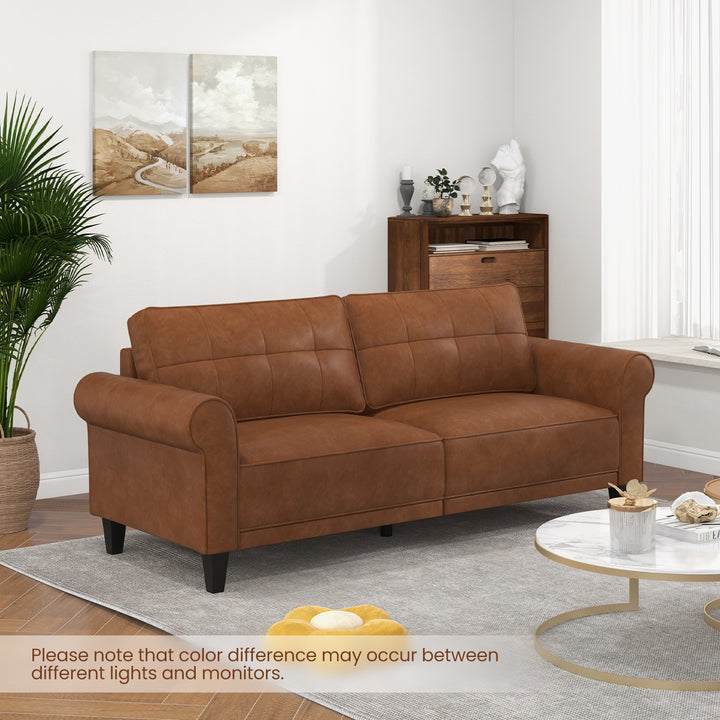 206 cm PU Leather Sofa Couch with 2 Detachable Back Pillows