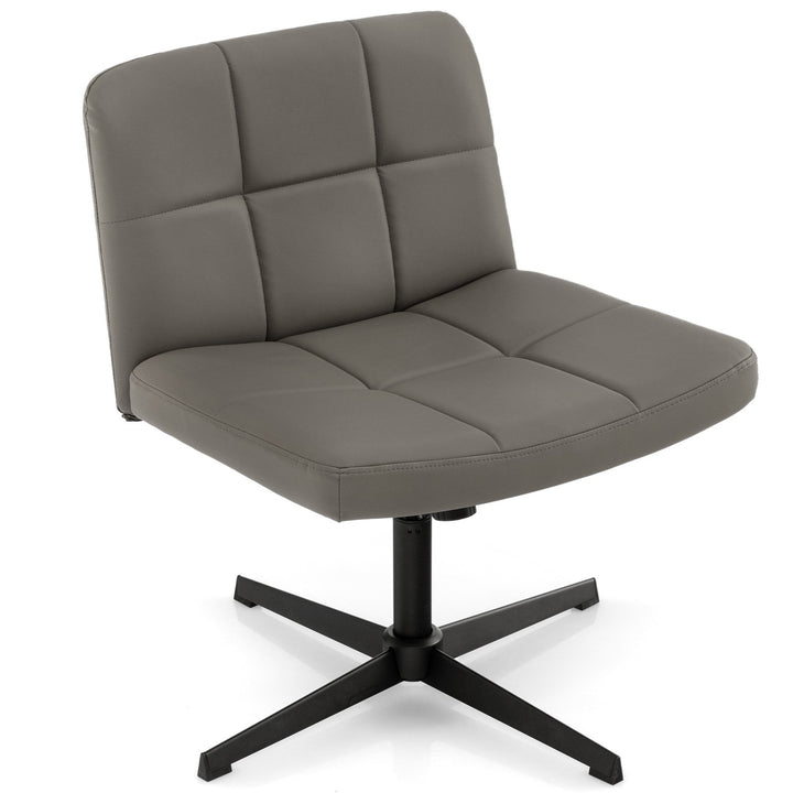PU Leather Upholstered Armless Cross Legged Office Desk Chair No Wheels Grey - TidySpaces
