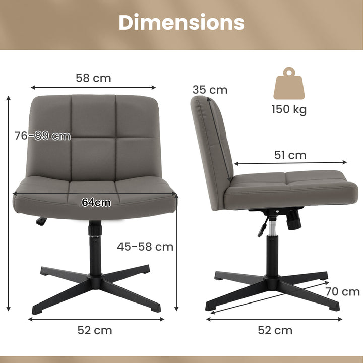 PU Leather Upholstered Armless Cross Legged Office Desk Chair No Wheels - TidySpaces