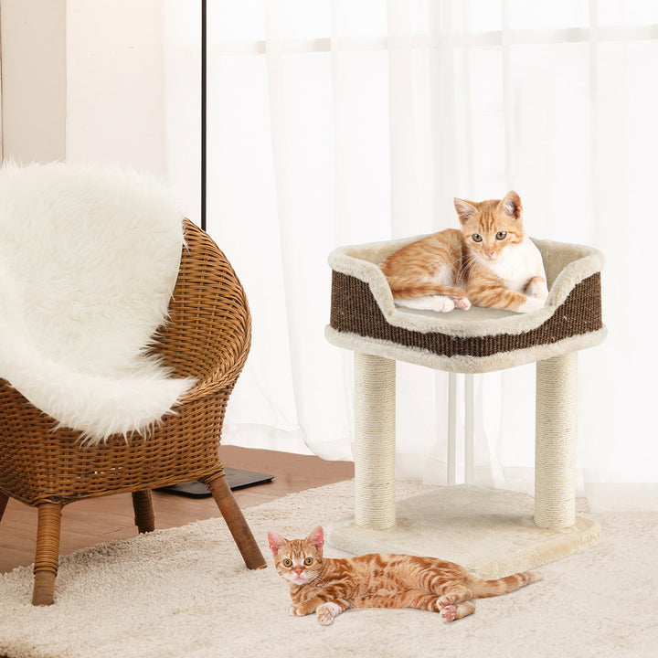 2 Levels Cat Tree with Soft Plush Perch and Scratching Posts