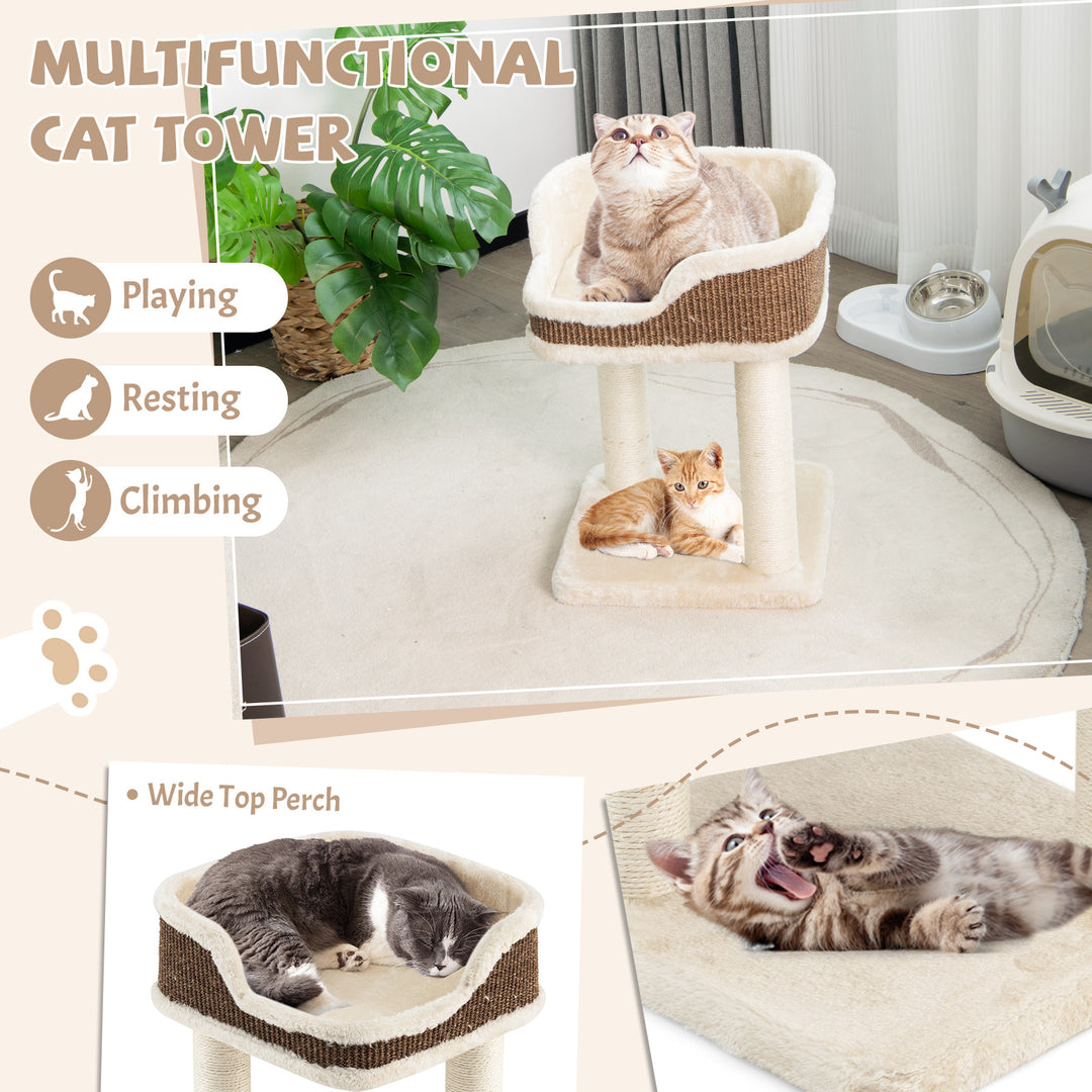 2 Levels Cat Tree with Soft Plush Perch and Scratching Posts