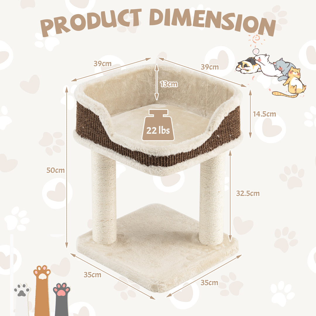 2 Levels Cat Tree with Soft Plush Perch and Scratching Posts