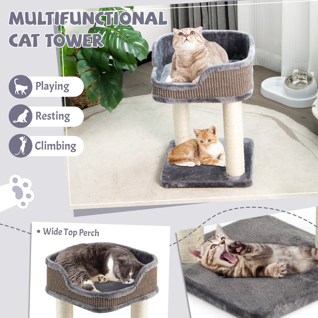 2 Levels Cat Tree with Soft Plush Perch and Scratching Posts