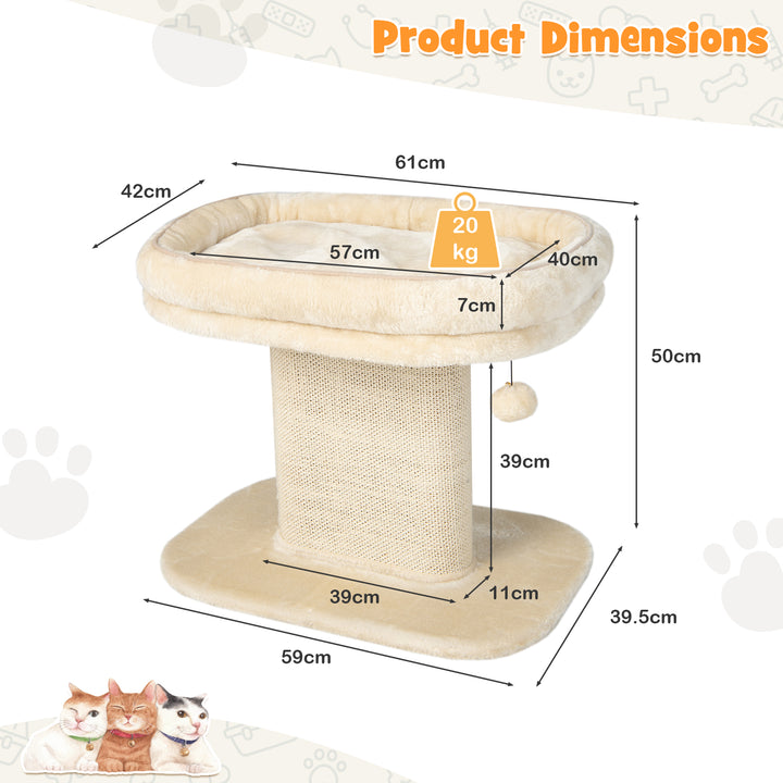 2 Tier Cat Tree with Sleeping Perch Sisal Scratching Plate and Ball