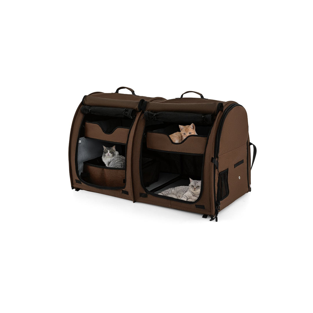 2 Compartments Pet Travel Carriers with Removable Hammocks and Mats Brown - TidySpaces