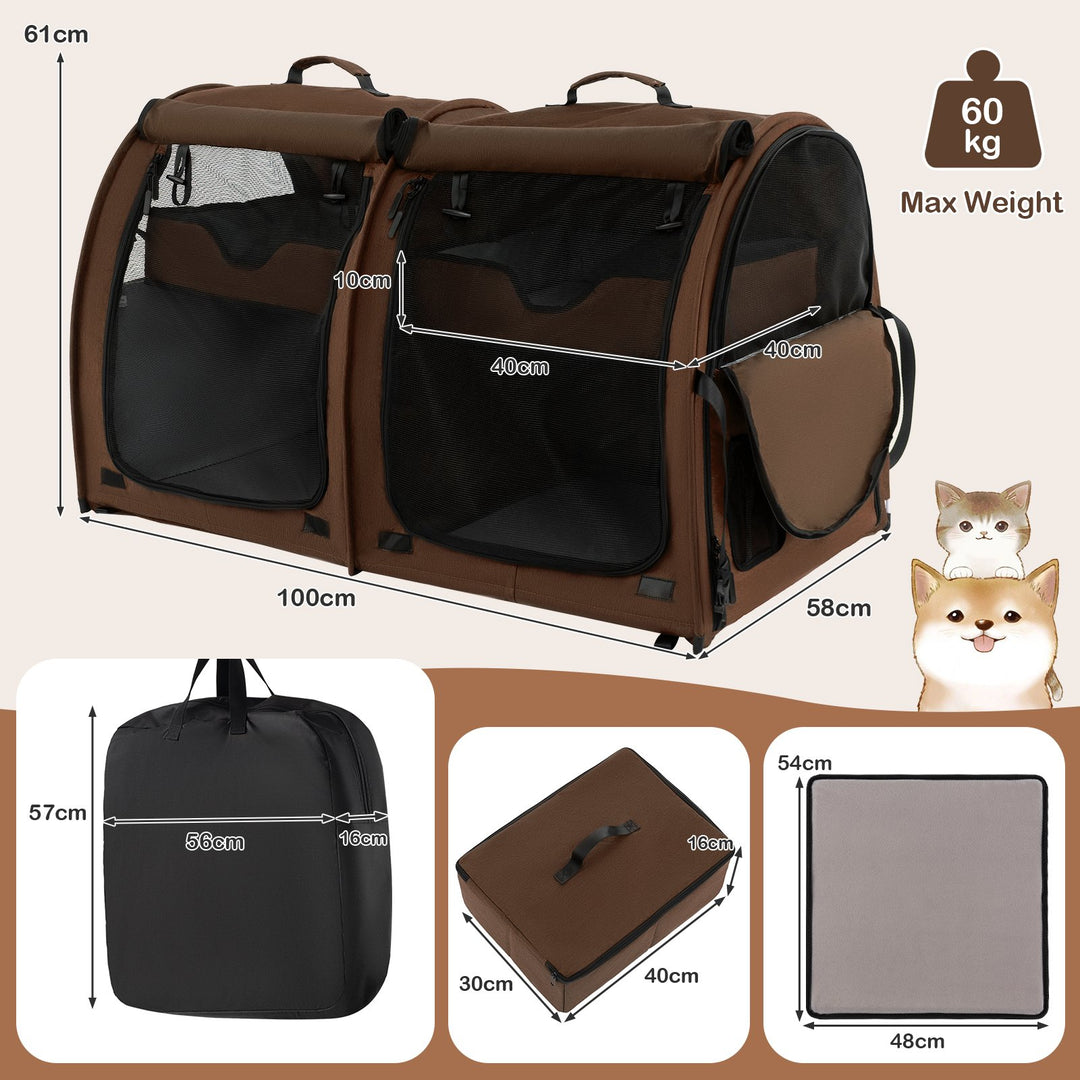 2 Compartments Pet Travel Carriers with Removable Hammocks and Mats - TidySpaces