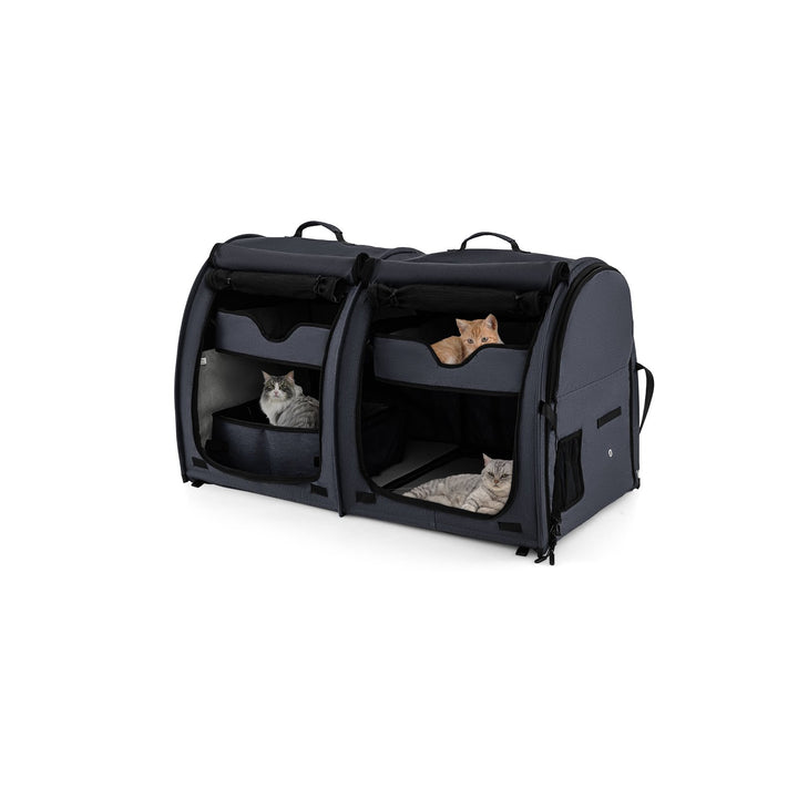 2 Compartments Pet Travel Carriers with Removable Hammocks and Mats Black - TidySpaces