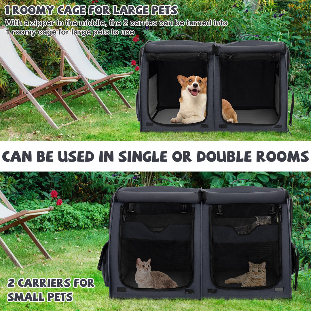 2 Compartments Pet Travel Carriers with Removable Hammocks and Mats