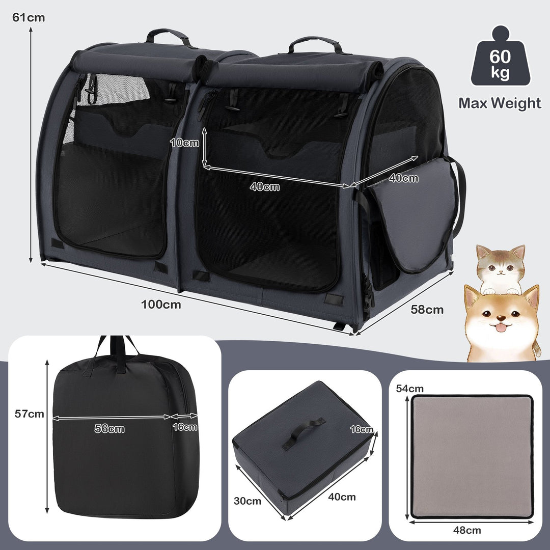 2 Compartments Pet Travel Carriers with Removable Hammocks and Mats - TidySpaces