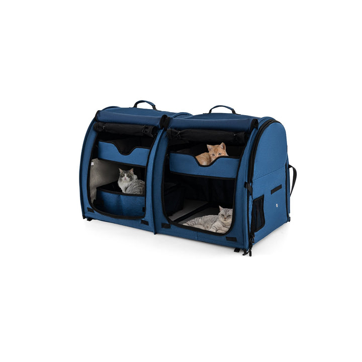 2 Compartments Pet Travel Carriers with Removable Hammocks and Mats Navy - TidySpaces