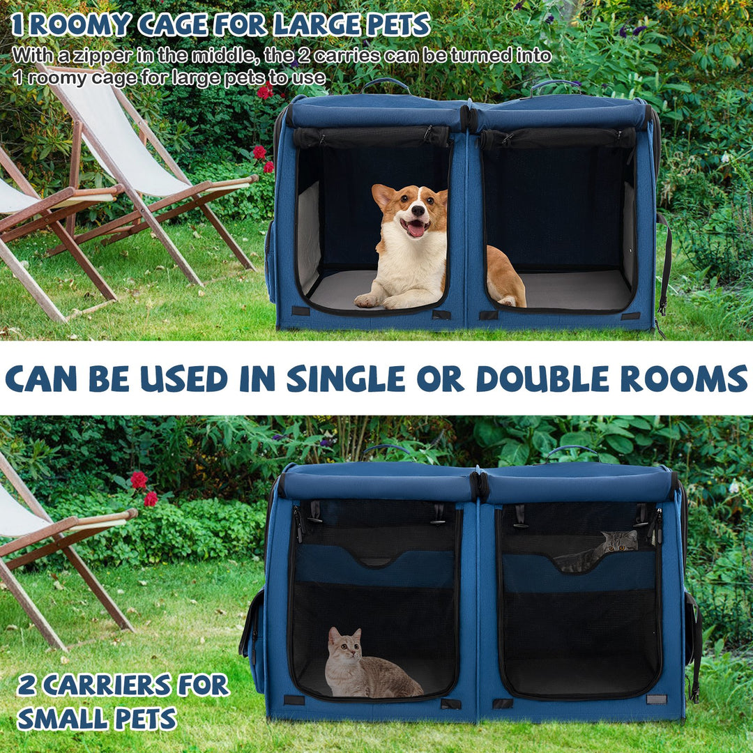 2 Compartments Pet Travel Carriers with Removable Hammocks and Mats